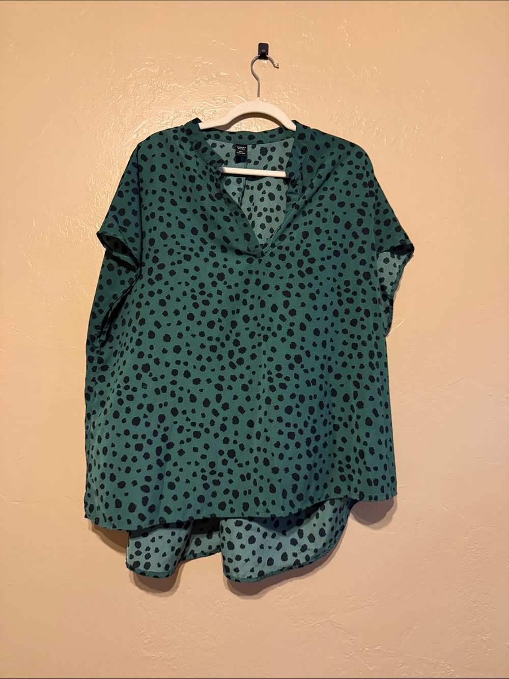Forest Green Polka Dot V-Neck Blouse